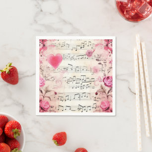 Serviette En Papier Notes musicales et design Vintage Rose