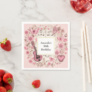 Serviette En Papier Notes musicales et fleurs Style rétro Anniversaire