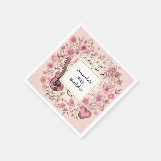 Serviette En Papier Notes musicales et fleurs Style rétro Anniversaire (Coin)