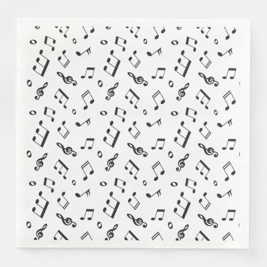 Serviette En Papier Notes musicales noir et blanc (Devant)