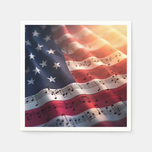 Serviette En Papier Notes musicales sur un drapeau américain (Devant)