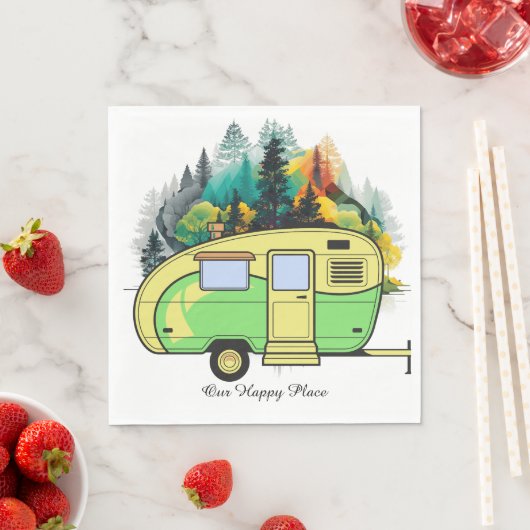 Serviette En Papier Notre Endroit Heureux. Plaque Papier de camping Re (En situation)