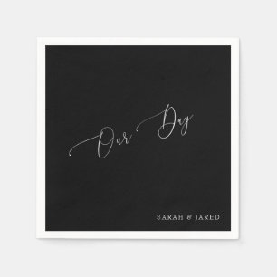 Serviette En Papier Notre journée Custom B/W Mariage Cocktail