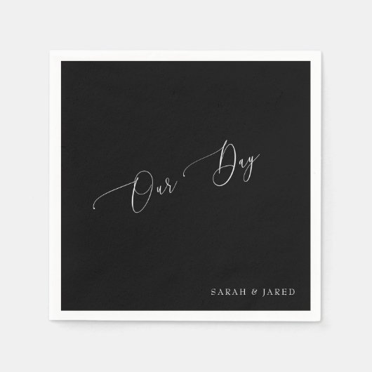 Serviette En Papier Notre journée Custom B/W Mariage Cocktail (Devant)