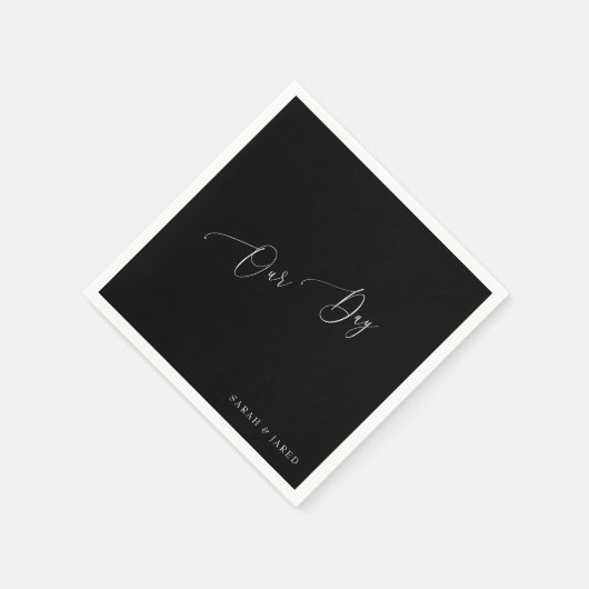 Serviette En Papier Notre journée Custom B/W Mariage Cocktail (Coin)