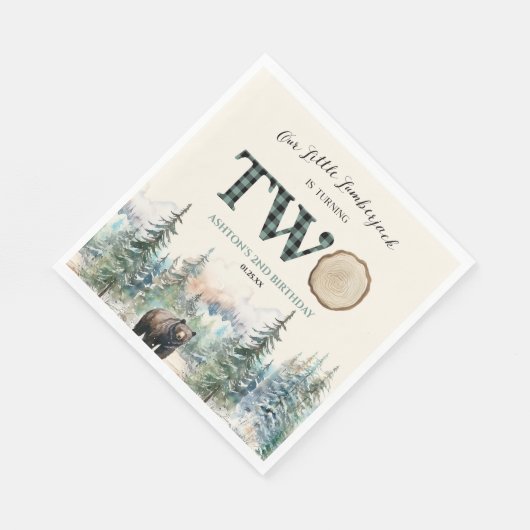 Serviette En Papier Notre petit bûcheron Ours 2e fête d'anniversaire (Coin)