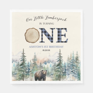 Serviette En Papier Notre petit bûcheron Ours Bleu 1er anniversaire fê