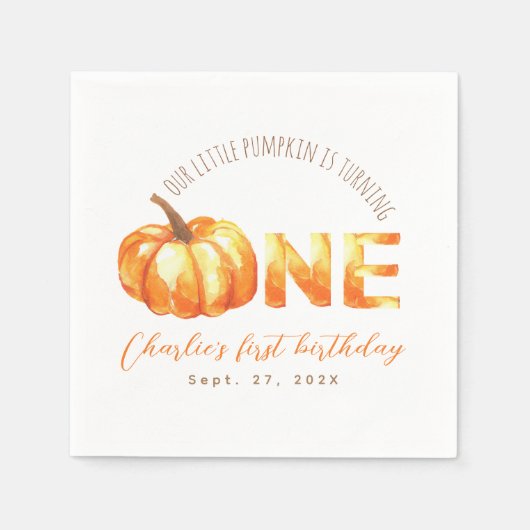Serviette En Papier Notre Petit Citrouille Automne Aquarelle Premier A (Devant)