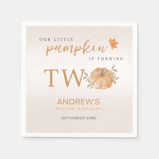 Serviette En Papier Notre Petit Citrouille Automne Automne 2e Annivers (Devant)