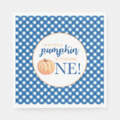 Serviette En Papier Notre petit Citrouille bleu plaid premier annivers (Devant)