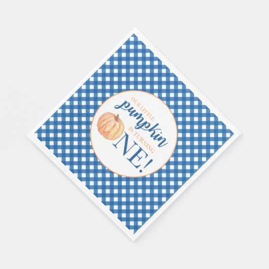 Serviette En Papier Notre petit Citrouille bleu plaid premier annivers (Coin)