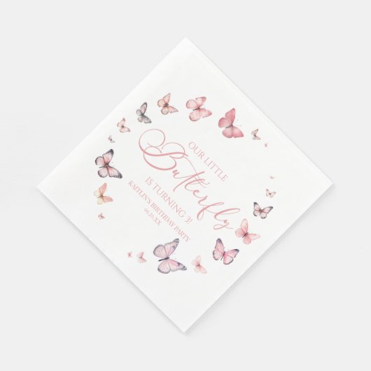 Serviette En Papier Notre Petit Papillon Soft Rose Anniversaire (Coin)
