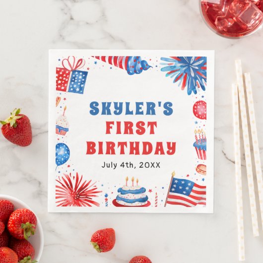 Serviette En Papier Notre petit pétard 4 juillet 1er anniversaire (En situation)