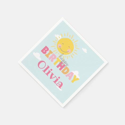 Serviette En Papier Notre Petit Soleil Rose Joyeux Anniversaire À Tout (Coin)