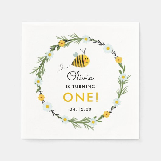 Serviette En Papier Notre petite abeille au miel fête d'anniversaire (Devant)