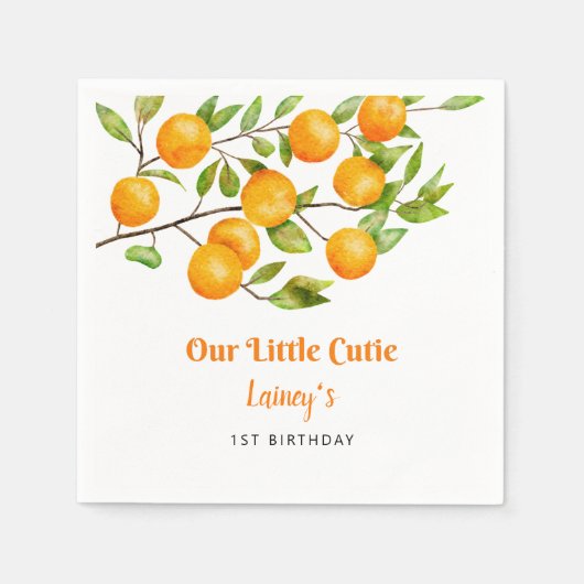 Serviette En Papier Notre Petite Cutie Orange Anniversaire (Devant)