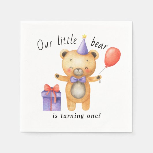 Serviette En Papier Notre petite ours devient un Anniversaire de enfan (Devant)