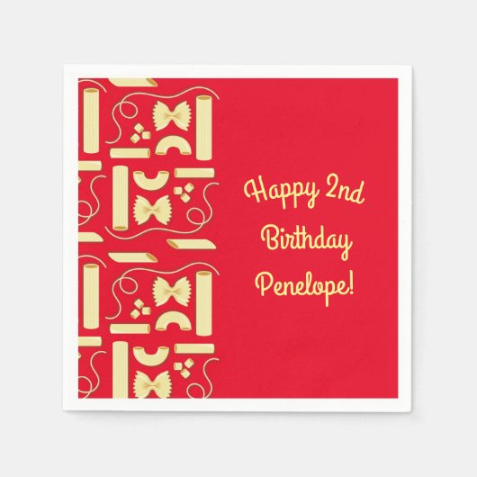 Serviette En Papier Nouilles Pasta Enfant 1er Anniversaire fête Italie (Devant)