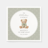 Serviette En Papier Nounours, Arc, Points verts, Premier Anniversaire (Devant)