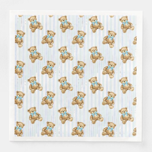 Serviette En Papier Nounours Bébé Bleu #1 (Devant)