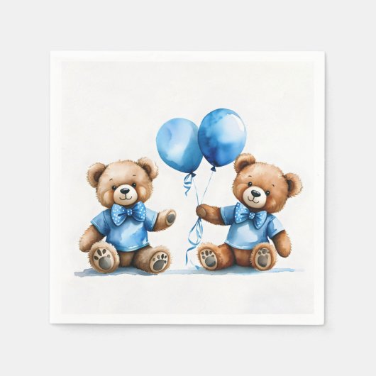 Serviette En Papier Nounours Bébé Garçon Avec Ballons (Devant)