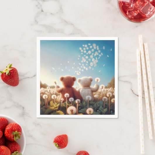 Serviette En Papier Nounours dans un champ de Dandelion (En situation)