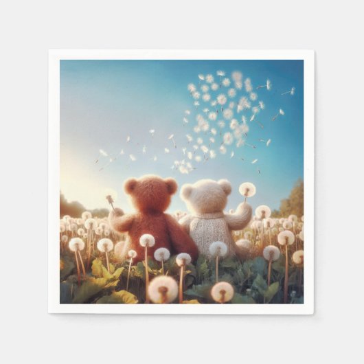 Serviette En Papier Nounours dans un champ de Dandelion (Devant)