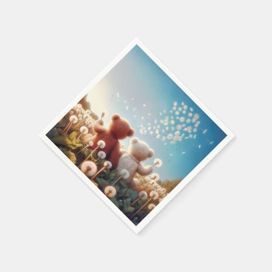 Serviette En Papier Nounours dans un champ de Dandelion (Coin)