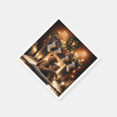 Serviette En Papier Nounours Devant Une Cheminée De Noël (Coin)