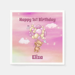 Serviette En Papier Nounours en peluche pour 1er anniversaire avec bal