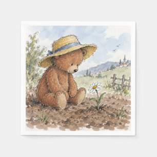 Serviette En Papier Nounours regardant une marguerite en croissance