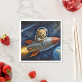 Serviette En Papier Nounours volant dans une fusée (En situation)