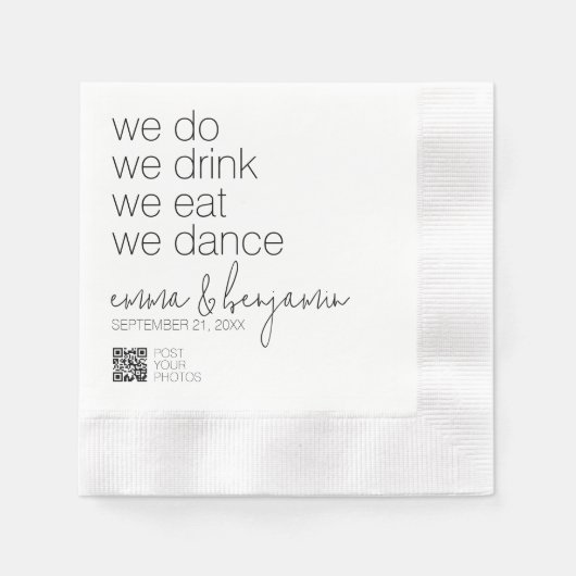 Serviette En Papier Nous Buvons Danser Manger - Mariage moderne (Devant)