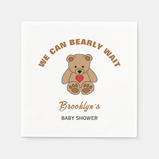 Serviette En Papier Nous pouvons attendre Baby shower Brown ours en pe (Devant)