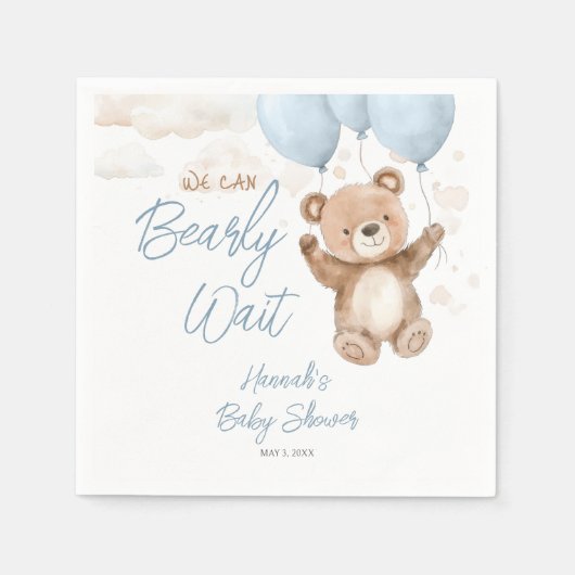 Serviette En Papier Nous pouvons attendre bleu Baby shower serviettes (Devant)