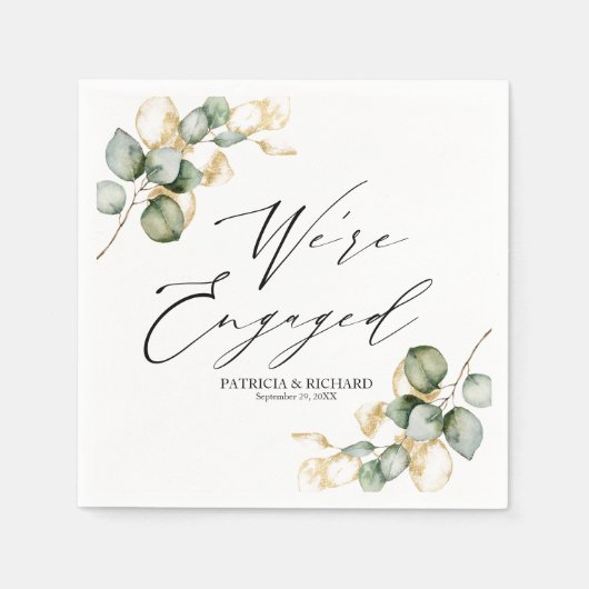 Serviette En Papier Nous sommes Engaged Gold Greenery Fiançailles (Devant)