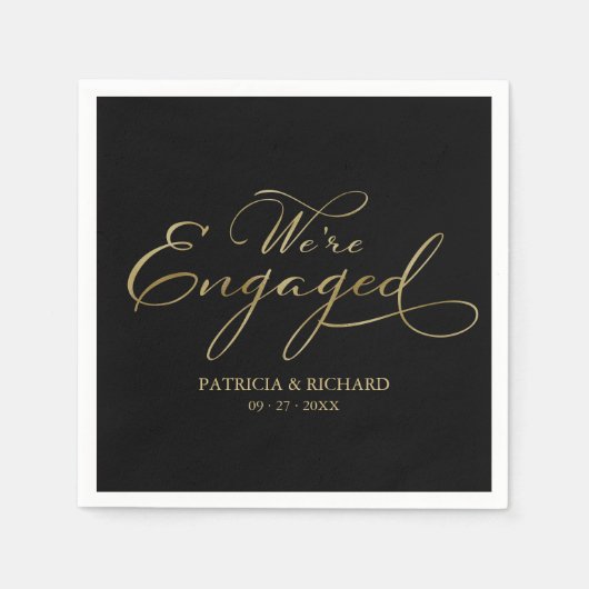 Serviette En Papier Nous sommes engagés Black Gold Engagement Party (Devant)