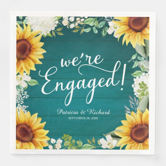 Serviette En Papier Nous sommes engagés Rustic Sunflowers Engagement P (Devant)