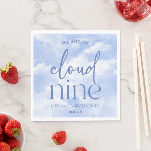 Serviette En Papier Nous Sommes Sur Cloud Neuf Baby shower Bleu (En situation)