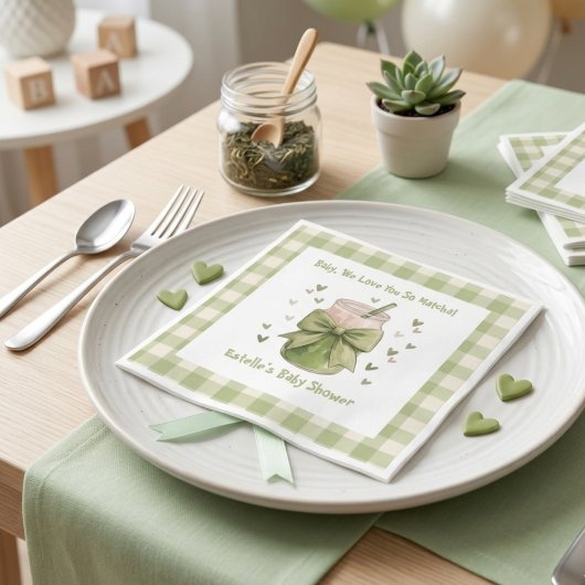 Serviette En Papier Nous Vous Aimons Tellement Matcha Vert Ruban Gingh