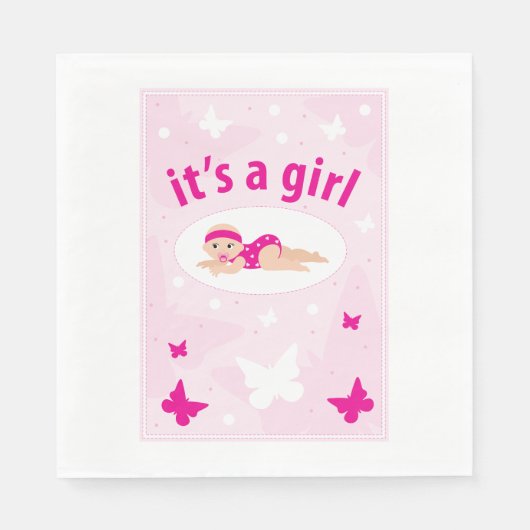 Serviette En Papier Nouveau bébé Faire-part fille (Devant)