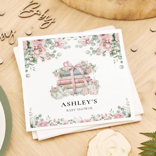 Serviette En Papier Nouveau chapitre Bow rose Baby shower floral