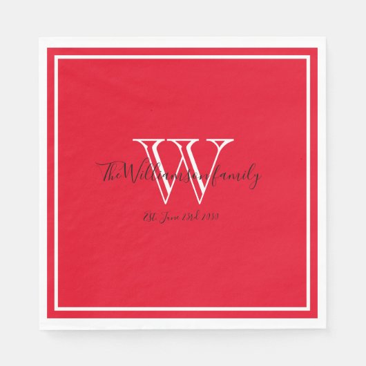 Serviette En Papier Nouveau-mariés Cadeau Monogramme Nom Script Papier (Devant)