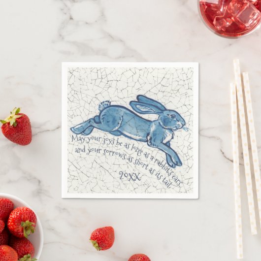 Serviette En Papier Nouvel An Blanc Bleu Lapin Lapin Delft Dedham Date (En situation)