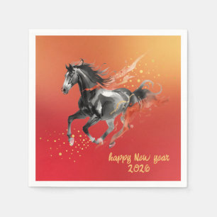 Serviette En Papier Nouvel An Chinois 2026 Cheval Encre Fête du Nouvel