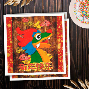 Serviette En Papier Nouvel An Chinois Dragon découpé en papier Bois Ro