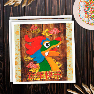 Serviette En Papier Nouvel An Chinois Dragon découpé en papier Bois Ve