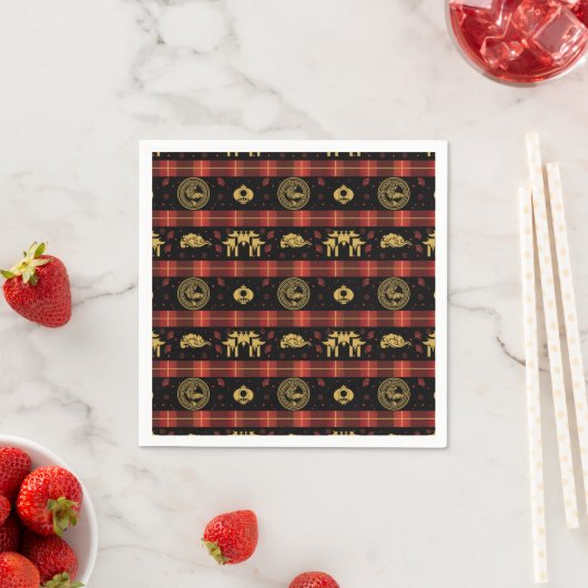 Serviette En Papier Nouvel An chinois Tiger Red Check Motif (En situation)
