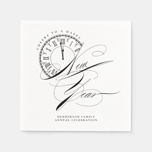 Serviette En Papier Nouvel An élégant en noir et blanc (Devant)