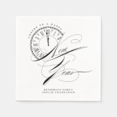 Serviette En Papier Nouvel An élégant noir et blanc (Devant)